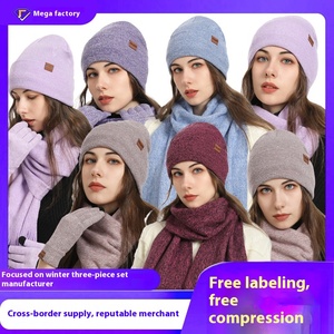 Pour Amazon nouvel ensemble Style européen américain hiver polaire tricoté chapeau écharpe gants unisexe chaud trois pièces bonnet ensemble - Product Image 6
