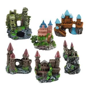 Aquarium Decorations Ruins,Resin Fish Tank Hideout Rock Betta Cave Castle Ornament Decor Fish Tank Decoration Landscaping