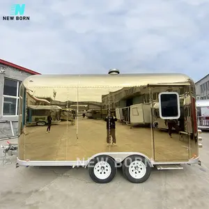 거울 스테인레스 스틸 푸드 트럭 새로운 태어난 골드 에어 스트림 푸드 트럭 모바일 푸드 밴 판매
