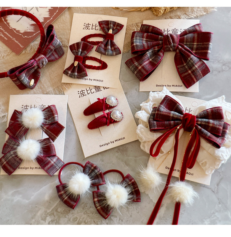 Korean Style Wine Red Bow Hair