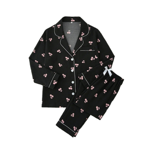Conjunto de Dos Piezas para Mujer, Estilo Casual, Satinado, con Estampado Delantero, Cintura Elástica, Manga Larga, Cuello Solapa, para Verano y Otoño, Venta al Por Mayor del Fabricante - Product Image 1