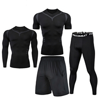 Ensemble de vêtements de sport pour homme 4 en 1, haut de sport respirant à haute élasticité, collants, shorts de sport, vêtements de fitness pour la salle de sport