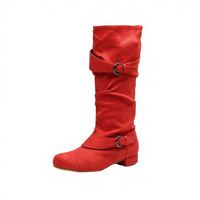 Botas de Baile de Salón/Latinas para Mujer, de Tacón Bajo y Caña Alta, con Exterior de Franela Moderna y Forro de Algodón, Venta al Por Mayor