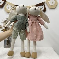 Jouets en peluche personnalisés de la série Lapin, en tissu de lin, design salopette et robe, lapins en peluche à longues oreilles