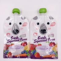 Pochette à bec à presser imprimée personnalisée sans BPA, fermeture à glissière rechargeable et réutilisable pour les aliments bio faits maison pour bébés et enfants