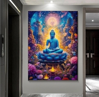 Statue de Bouddha en or de luxe, art bouddhiste religieux, peinture imprimée, affiche murale, peinture en porcelaine de cristal, décoration intérieure