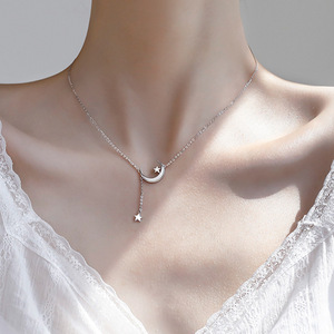 Collana a catena con clavicola in acciaio inossidabile atmosferico coreano ciondoli con stella e luna collana non sbiadita - Product Image 6