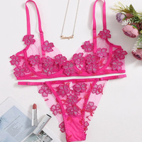 Set Bra dan Panty Wanita LUOYI Factory, Bordir Bunga Seksi, Lace Sheer, Underwire, Lingerie, Termasuk Panty Thong