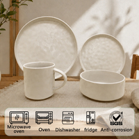 Service de table de luxe en grès porcelaine blanc premium – Assiettes, bols et tasses classiques, compatibles lave-vaisselle pour hôtels et usage domestique