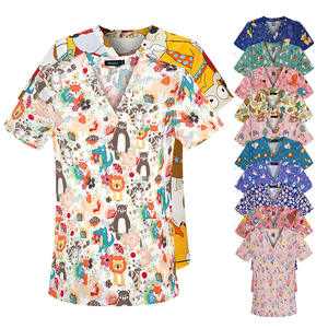 Tenue d'infirmière imprimée à manches courtes, blouses d'été fines en coton Dobby pour femmes, unisexe, pour le personnel d'entretien, les cliniques vétérinaires et les professionnels <span class=keywords><strong>de</strong></span> la beauté - Product Image 1