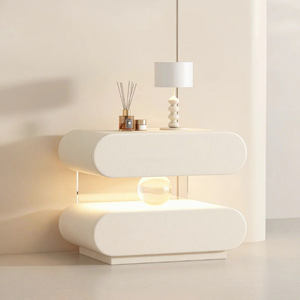 Mesitas de Noche Modernas de Lujo en Cuero para Dormitorio, con 2 Cajones y Espejo, Ajustables - Product Image 1