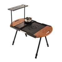 Table de camping pliable portable pour IGT, style rétro en bois, hauteur réglable, mobilier d'extérieur multifonctionnel