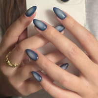 Faux ongles à presser ombrés bleu-gris, finition velours mat, pour manucure en salon, vente en gros et au détail 4585