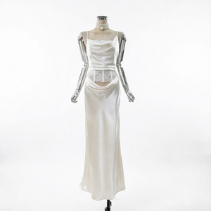 Ensemble d'été haut de gamme en satin et dentelle avec camisole et jupe queue de poisson pour la vente en gros de vêtements de boutique - Product Image 1