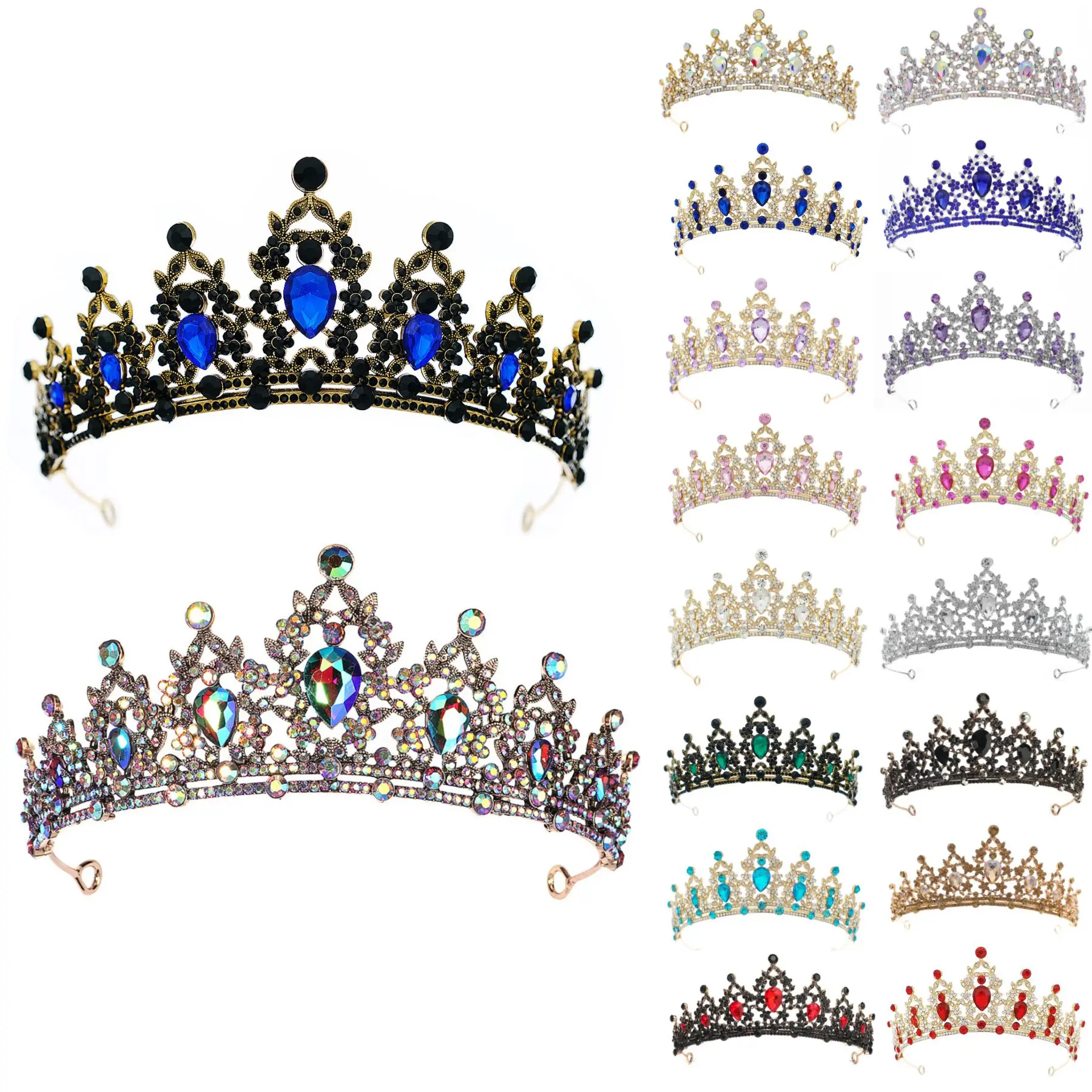 Bridal accessories rhinestone alloy crown wedding dress birthday crown headpieces light luxury retro diamond crown