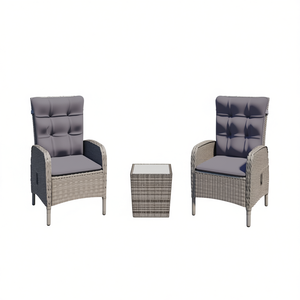 Conjunto de Bistro de Ratán Sintético Gris con Fundas Extraíbles, Muebles de Patio para 2 Personas, Diseño Contemporáneo - Product Image 1