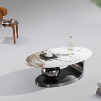 Table basse ovale moderne convertible en marbre et métal, style luxe léger, haut de gamme, pour petit appartement, ensemble de table à thé simple, en pierre Pandora