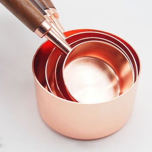 <b>Set</b> of 8 Copper Stainless Steel Walnut Handle Wooden <b>Measuring</b> <b>Cups</b> and Spoons for Dry and Ingredients - Product Image 6