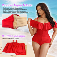 Maillot de bain sculptant ajustable à volants couleur unie, séchage rapide, pour femme