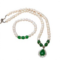 Set Perhiasan Mutiara Air Tawar Alami 3 Buah Kalung Gelang Anting 8-9mm Liontin Bentuk Air Mata JadeRitual