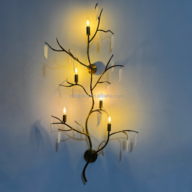 Contemporary Design Indoor Decoration Tree Wall Sconces Hotel Villa Staircase Glass Copper Branch Wall Lamp