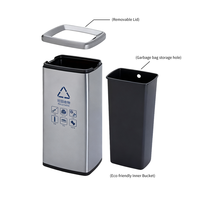 Poubelle rectangulaire commerciale en acier inoxydable de 30 L avec couvercle ouvrant, pour tri sélectif, idéale pour hôtels et cuisines intérieures