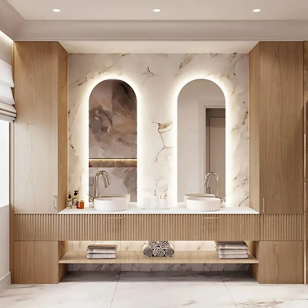 Design moderno hotel di lusso 12 20 42 70 pollici flottante mdf in pvc bagno mobile set con specchio lavello