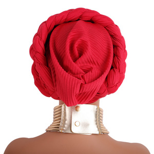 Nigéria Wrap Head <span class=keywords><strong>Bonnet</strong></span> prêt à porter <span class=keywords><strong>femme</strong></span> Headtie Autogele 2024 tissu doux tresse Halo Turban casquette femmes africaines tête enveloppes - Product Image 4