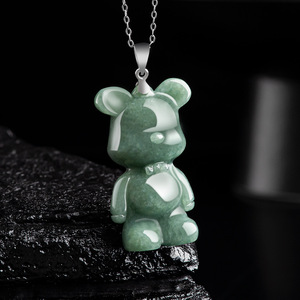 Colgante de oso de Jade S925 para mujer y niña, joyería de Jade con incrustaciones de plata - Product Image 2