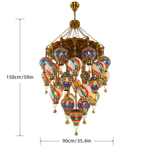 Lampadario Decorativo in Stile Turco con Mosaico, Placcato in Oro, Altezza Regolabile, Garanzia di 5 Anni, in Ferro e Vetro per Hotel e Ristoranti - Product Image 2