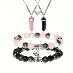 Ensemble de 4 bracelets magnétiques pour couples, collier avec pendentif en cristal hexagonal soleil lune, bijoux d'amour assortis, cadeau de Saint-Valentin pour les amoureux - Product Image 4