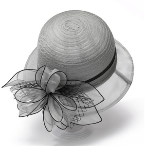 Chapeaux élégants de haute qualité pour femmes, pour occasions formelles, avec grand nœud <span class=keywords><strong>en</strong></span> maille fleurie, large bord, pour église, mariage, Kentucky Derby - Product Image 6