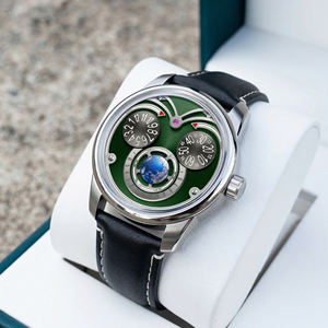 Montre personnalisée avec logo, mouvement automatique mécanique NH35, régulateur de rotation de la Terre 24H, aiguilles séparées, cadran vert lumineux, acier 316L - Product Image 1