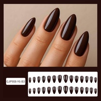 Qianya Press-on Nagels Effen Kleur 24 stuks ABS Kunstnagels Wijnrood Ovaal Vierkant Vorm Herfst Winter Groothandel