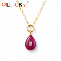 Fabricant de bijoux personnalisés LUCKYJIU, collier avec pendentif en forme de larme en acier inoxydable plaqué or 18 carats et pierre naturelle, pour bijoux d'été