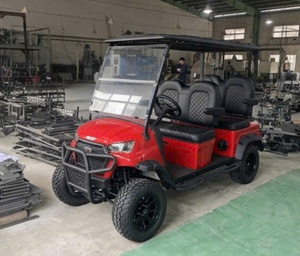 Voiturette de golf électrique rouge 2 places, buggy utilitaire à toit ouvert, vitesse 30-50 km/h, autonomie 50-70 km, idéale pour les parcs de golf et les parkings de centres de villégiature - Product Image 1