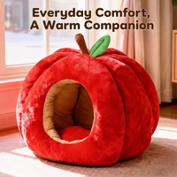 Lit pour chat en forme de pomme rouge de Noël, maison pour animaux de compagnie chaude et confortable pour l'hiver, pour chats et petits chiens, pour dormir en automne et en hiver