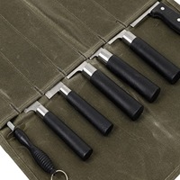 Sac de rangement pour couteau de chef en toile cirée vert armée/khaki, pliable, portable, pour cuisine, camping, barbecue, pique-nique, extérieur