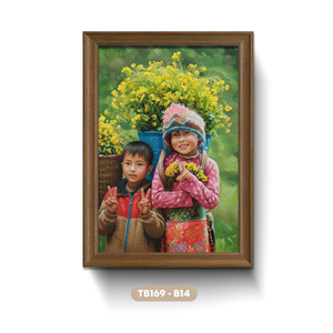 Peinture à l'huile ethnique du Nord-Ouest du Vietnam pour enfants, faite à la main sur toile, service OEM ODM, modèle TB169-B14 - Product Image 1