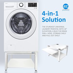 Pedestal para Lavadora <span class=keywords><strong>y</strong></span> Secadora con Estante Extraíble, Pedestal Universal para Lavandería con Bandeja de Drenaje <span class=keywords><strong>y</strong></span> Manguera, Soporte para Lavadora con Cajón - Product Image 2
