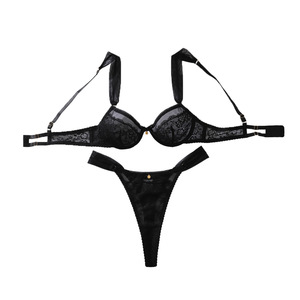 Ensemble de lingerie sexy en dentelle florale française, 2 pièces, soutien-gorge transparent à armatures fines et push-up, ensemble de culotte et soutien-gorge pour femmes - Product Image 5