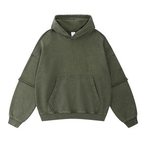 Sweat à capuche court pour homme en éponge française lourde Logo personnalisé Baggy Streetwear Capuche doublée lavée solide longue fabrication de fils teints - Product Image 2