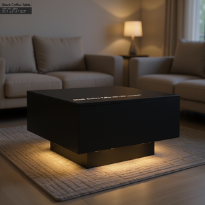 โต๊ะกาแฟสีดำ 21.7x21.7x12.2 นิ้ว พร้อมไฟ LED เฟอร์นิเจอร์ห้องนั่งเล่นสไตล์มินิมอลทันสมัย - Product Image 2