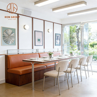 Table et chaise de restaurant rapide, canapé et banquette en marbre carré moderne, avec cadre en bois et revêtement en cuir, pour café.
