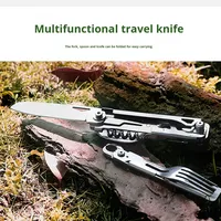 Ensemble de couverts de survie multifonctionnel en acier inoxydable pour le camping, couteau et fourchette détachables, ouvre-bouteille – Vente chaude