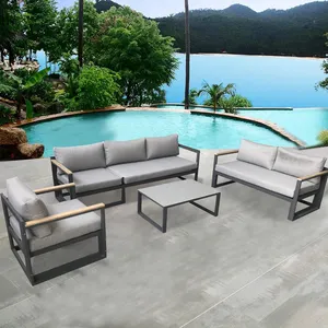 Garden Sofa Set 4pcs Outdoor Sofa Recliner Villa Resort Conversation Sofa Couch Set Aluminum Furniture