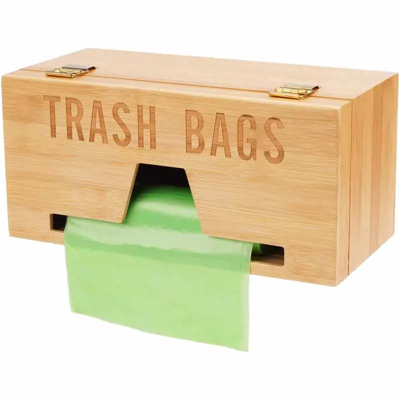 Bamboo Trash Bag Dispenser For Plastic Bags, Garbage Bag Organizer Roll Holder Under Sink