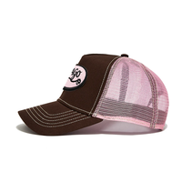 Topi Trucker 5 Panel Coklat dengan Bordir Custom Pria, Desain Personal Berkualitas Tinggi, Bahan Katun Twill Mesh