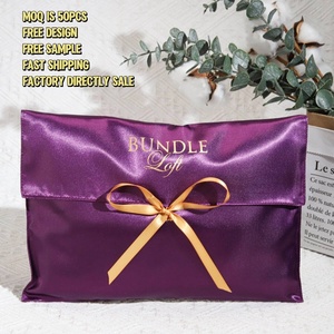 Luxury Satin Flap Jewelry Cosmetics Gift Envelope Pouch Custom Logo Printed Silk Satin Dust Lingerie Hair <b>Extension</b> Bag - Product Image 1