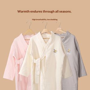 Peignoir long Jienifu en coton pur gaufré, anti-statique et absorbant l'humidité, pour femmes et hommes, nouvelle collection automne-hiver 2025 - Product Image 3